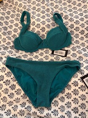 NWT Vetchy metallic Teal Textured Underwire Bikini Set w/removable pads
Small